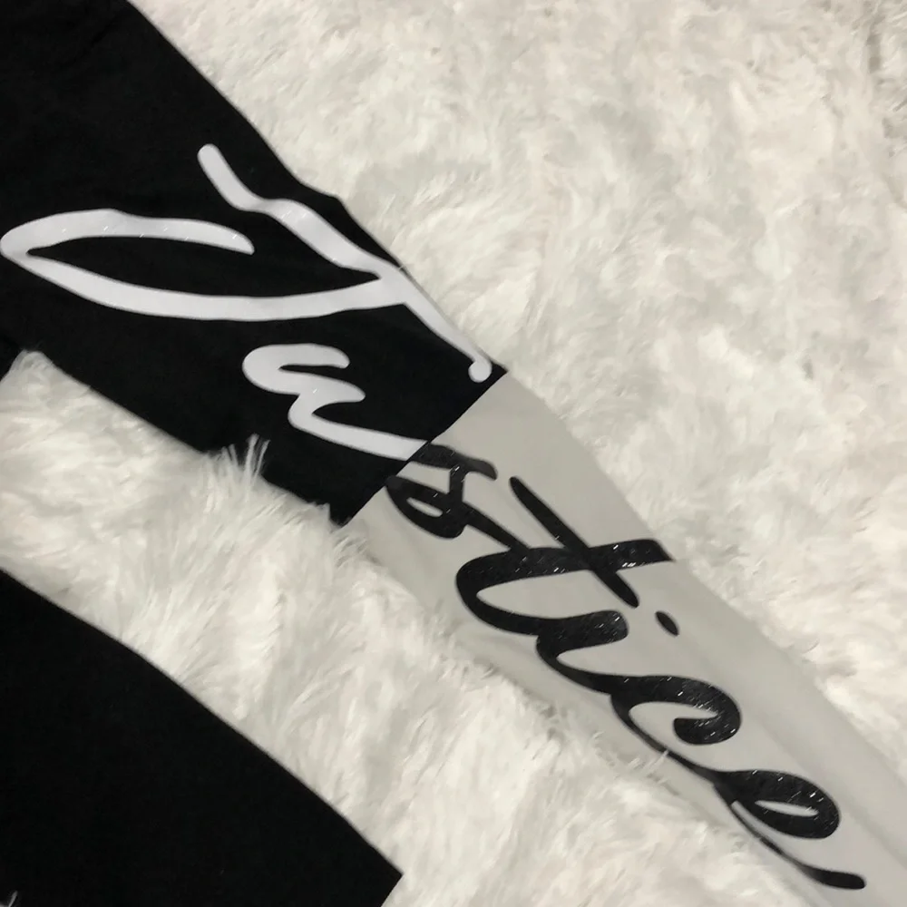 Girl’s JUSTICE Active Black Gray Glitter Logo Leggings Girls Size 12